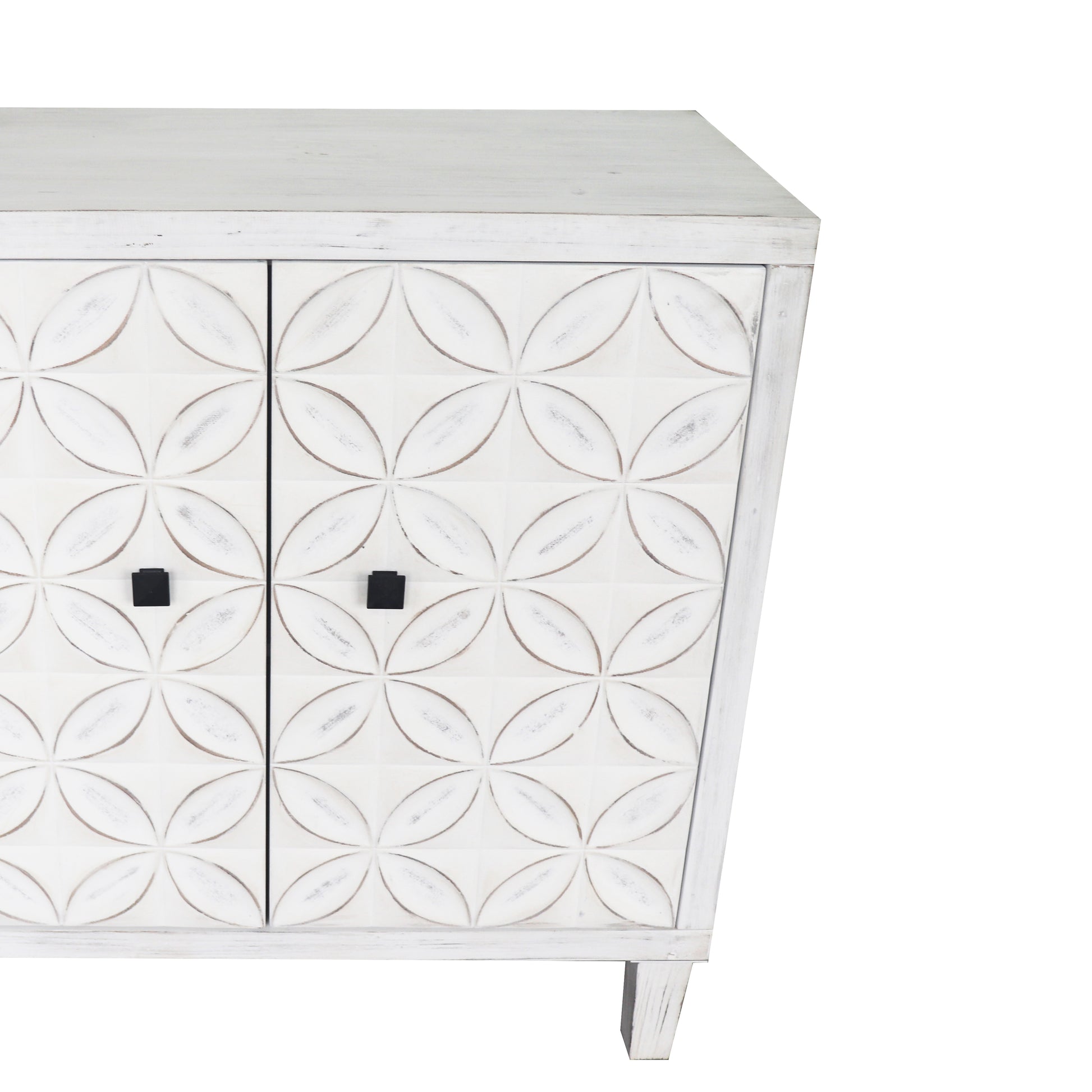 White Washed Wood Sideboard Buffet Cabinet - 4 Door Storage