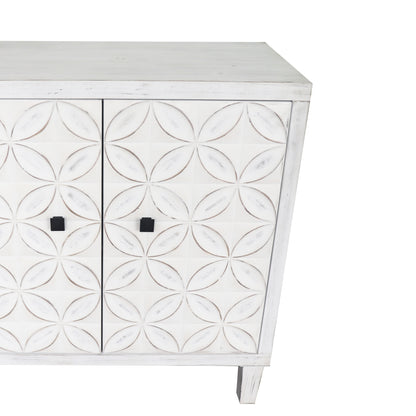 White Washed Wood Sideboard Buffet Cabinet - 4 Door Storage