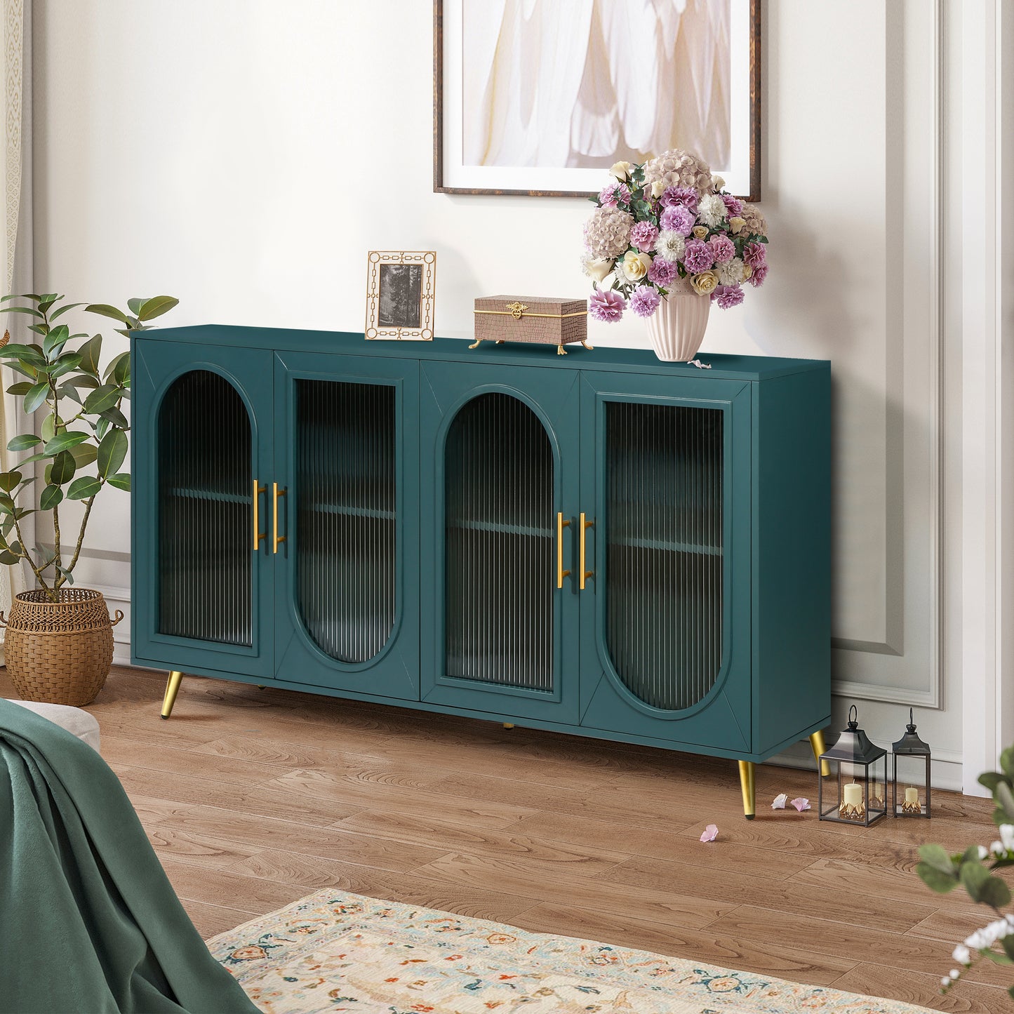Navy Blue MDF TV Stand with Storage - 60" Media Cabinet