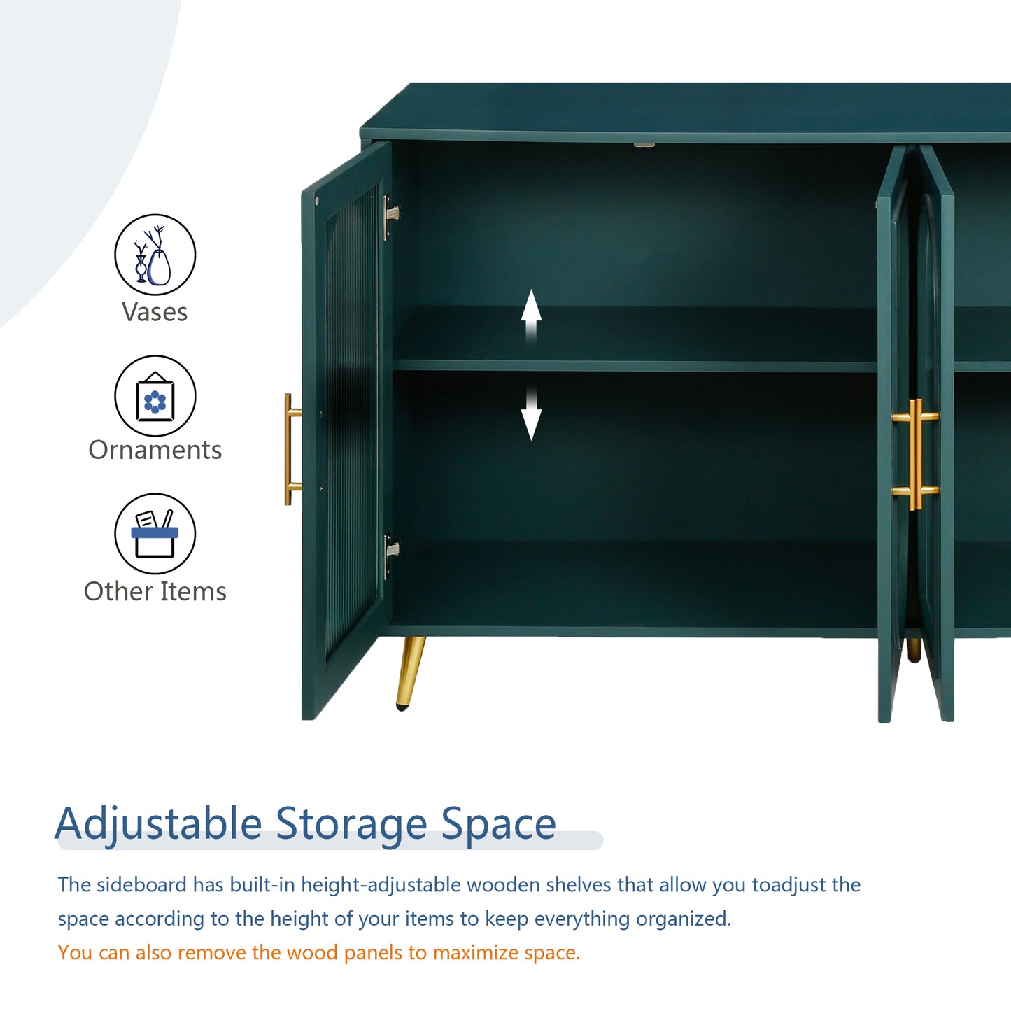 Navy Blue MDF TV Stand with Storage - 60" Media Cabinet