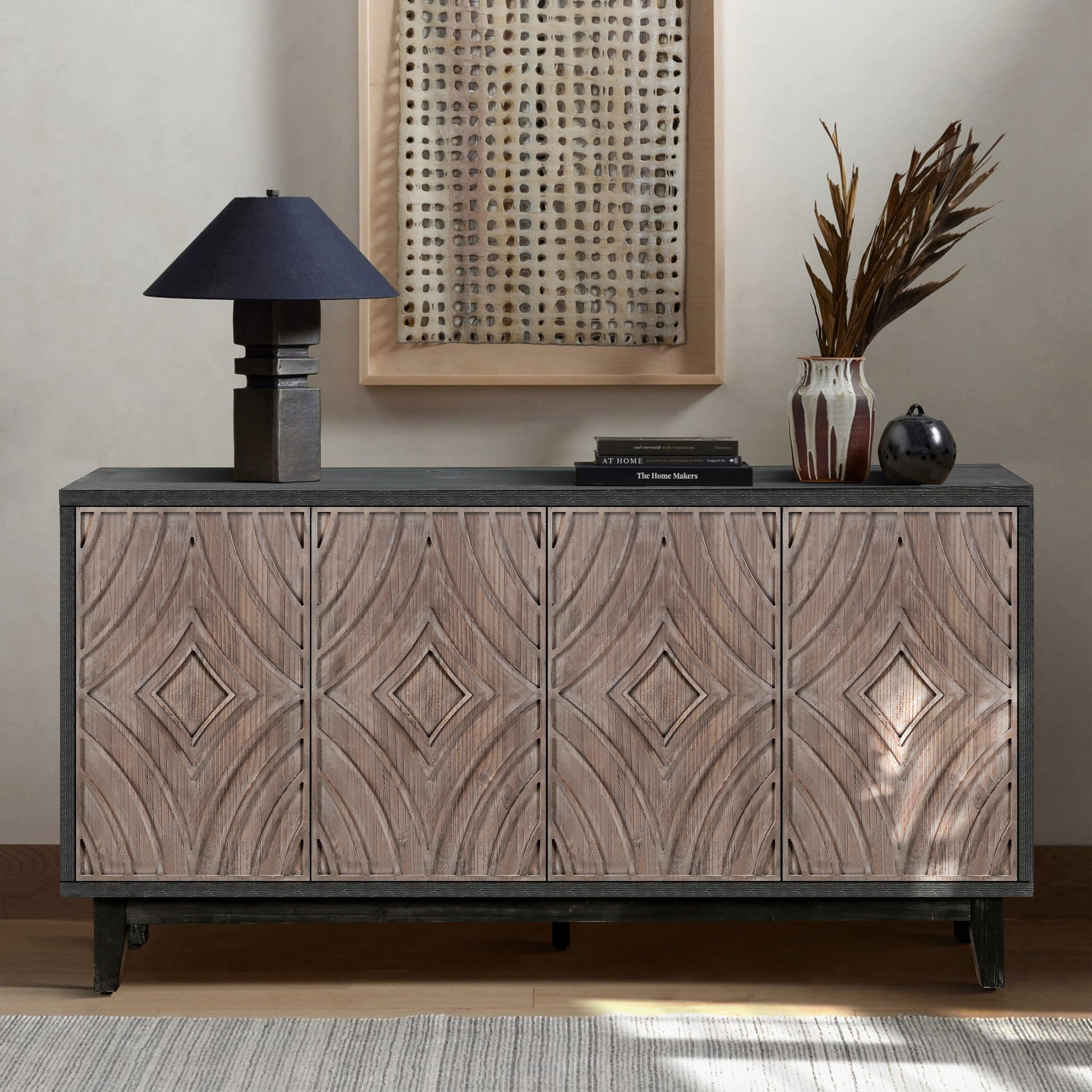 Antique Brown Buffet Cabinet - 60" Storage Sideboard for Living Room