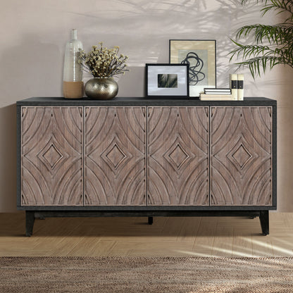 Antique Brown Buffet Cabinet - 60" Storage Sideboard for Living Room