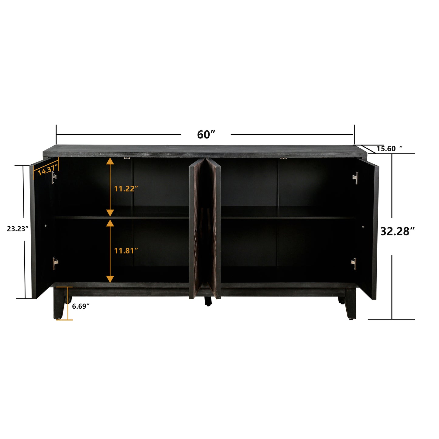 Antique Brown Buffet Cabinet - 60" Storage Sideboard for Living Room