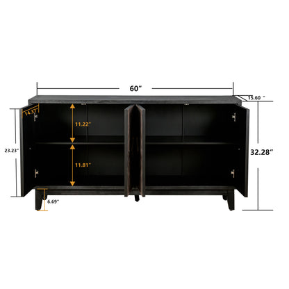 Antique Brown Buffet Cabinet - 60" Storage Sideboard for Living Room