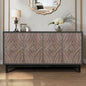 Mid Century Sideboard Buffet Cabinet with Solid Wood Legs 60" Kitchen Storage Cabinet Credenza with 4 Convex pattern diamond Doors and 2 Shelves Accent Console Table for Living Room  Entrance Hall etc