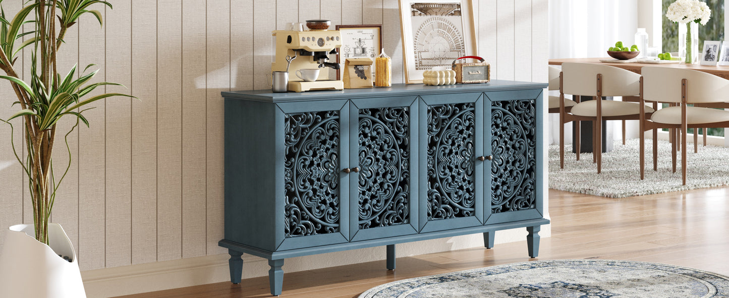 Antique Blue Buffet Cabinet - 65" TV Stand Storage