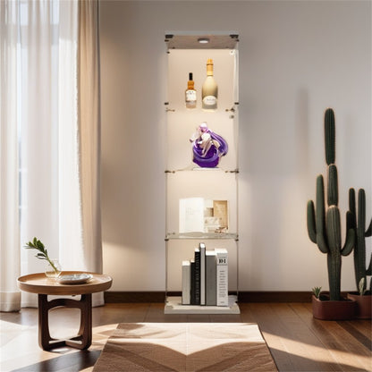 64" White Glass Display Cabinet - 4 Shelves