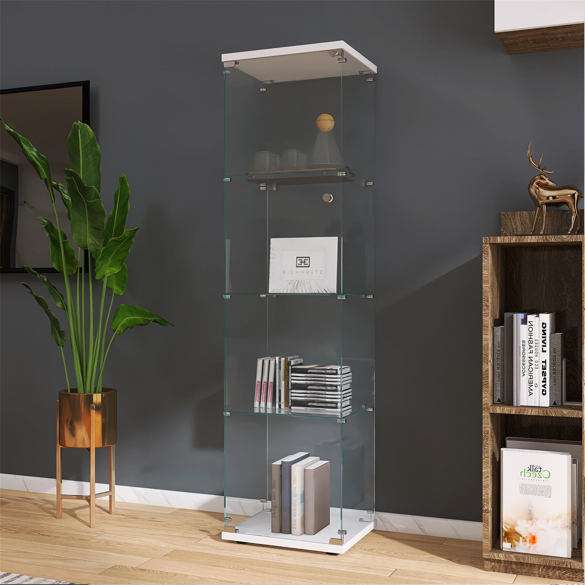 White Glass Cabinet - 4 Shelf Display Case