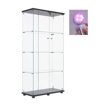 Black Glass Display Cabinet - 4 Shelves, Lights Included