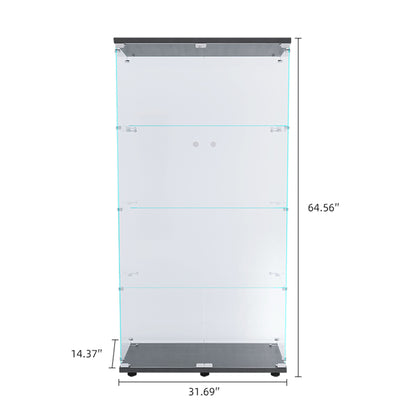 Black Glass Display Cabinet - 4 Shelves, Lights Included