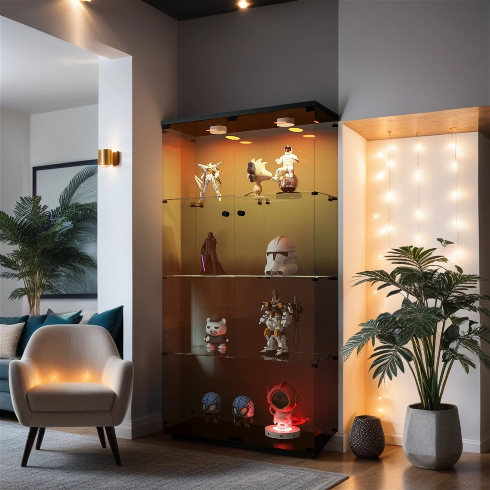 4-Shelf Glass Display Cabinet - Black Brown, 64.56" Tall