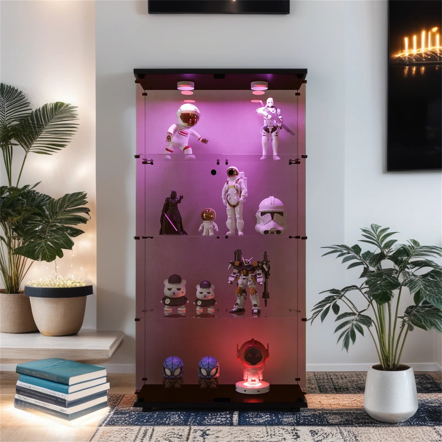 4-Shelf Glass Display Cabinet - Black Brown, 64.56" Tall