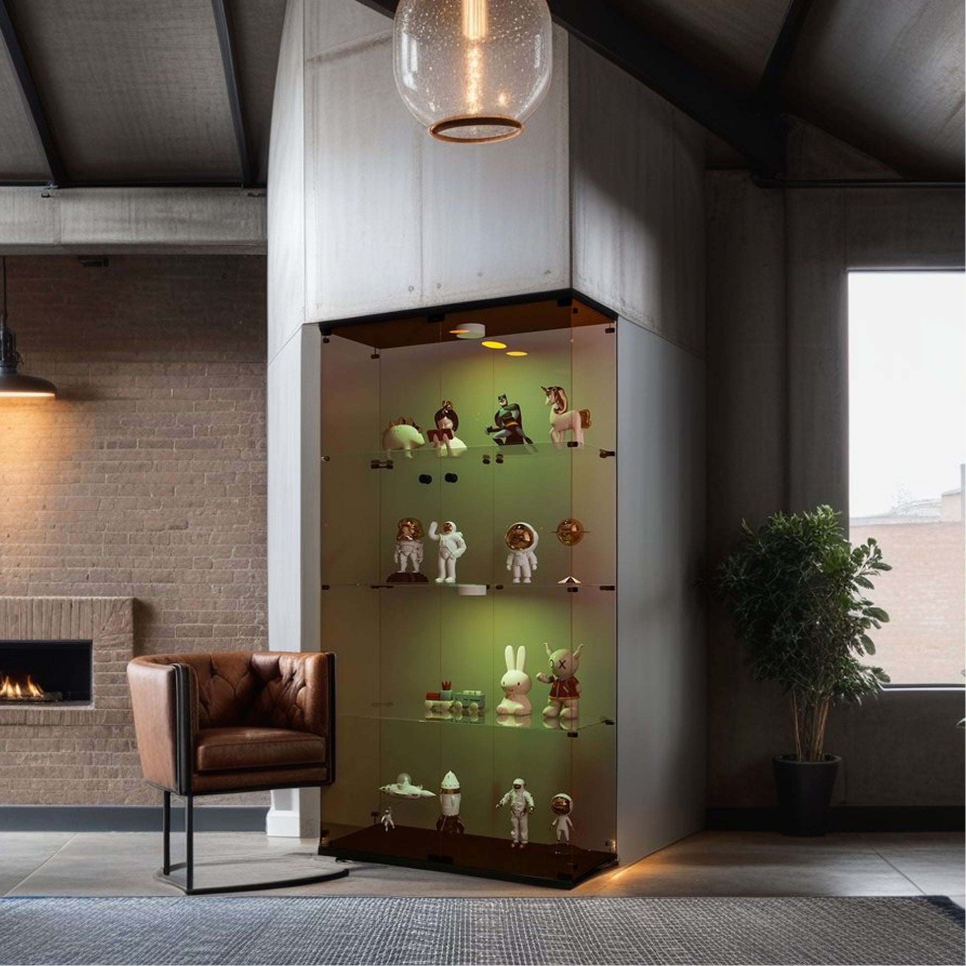 4-Shelf Glass Display Cabinet - Black Brown, 64.56" Tall