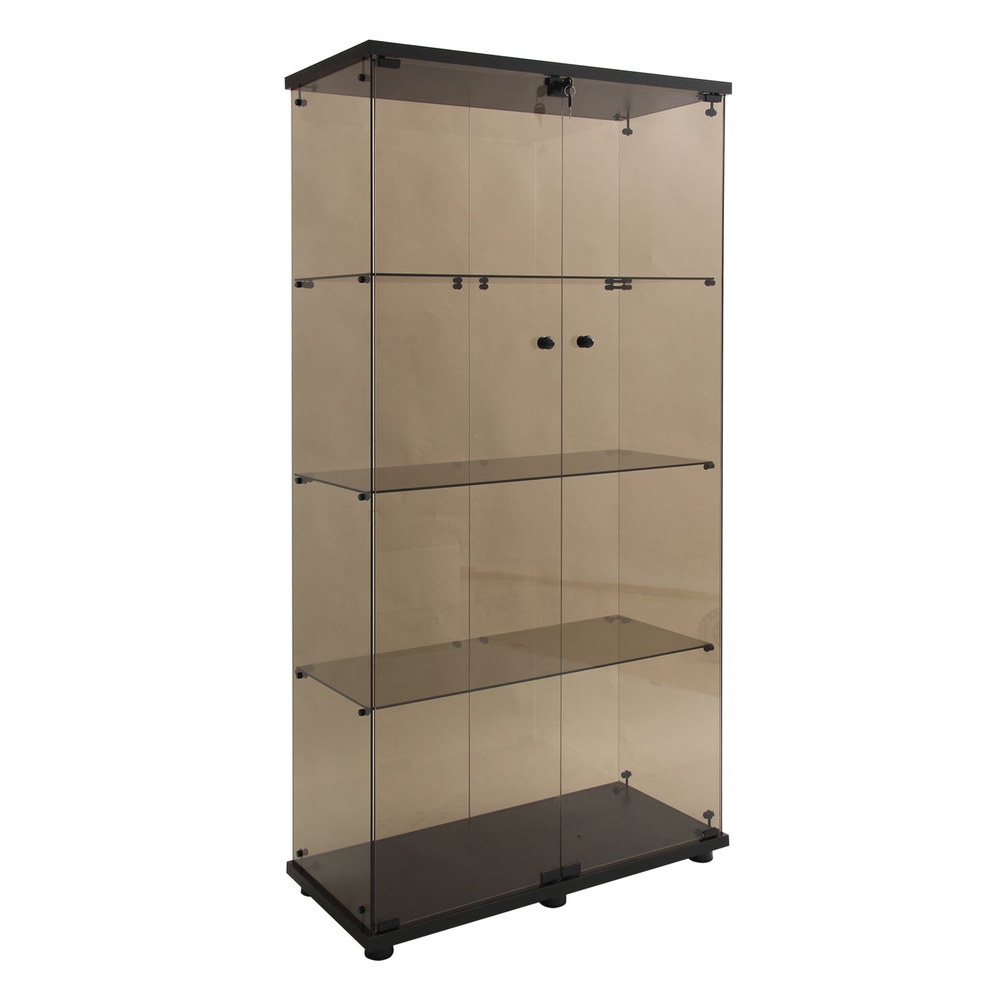 4-Shelf Glass Display Cabinet - Black Brown, 64.56" Tall