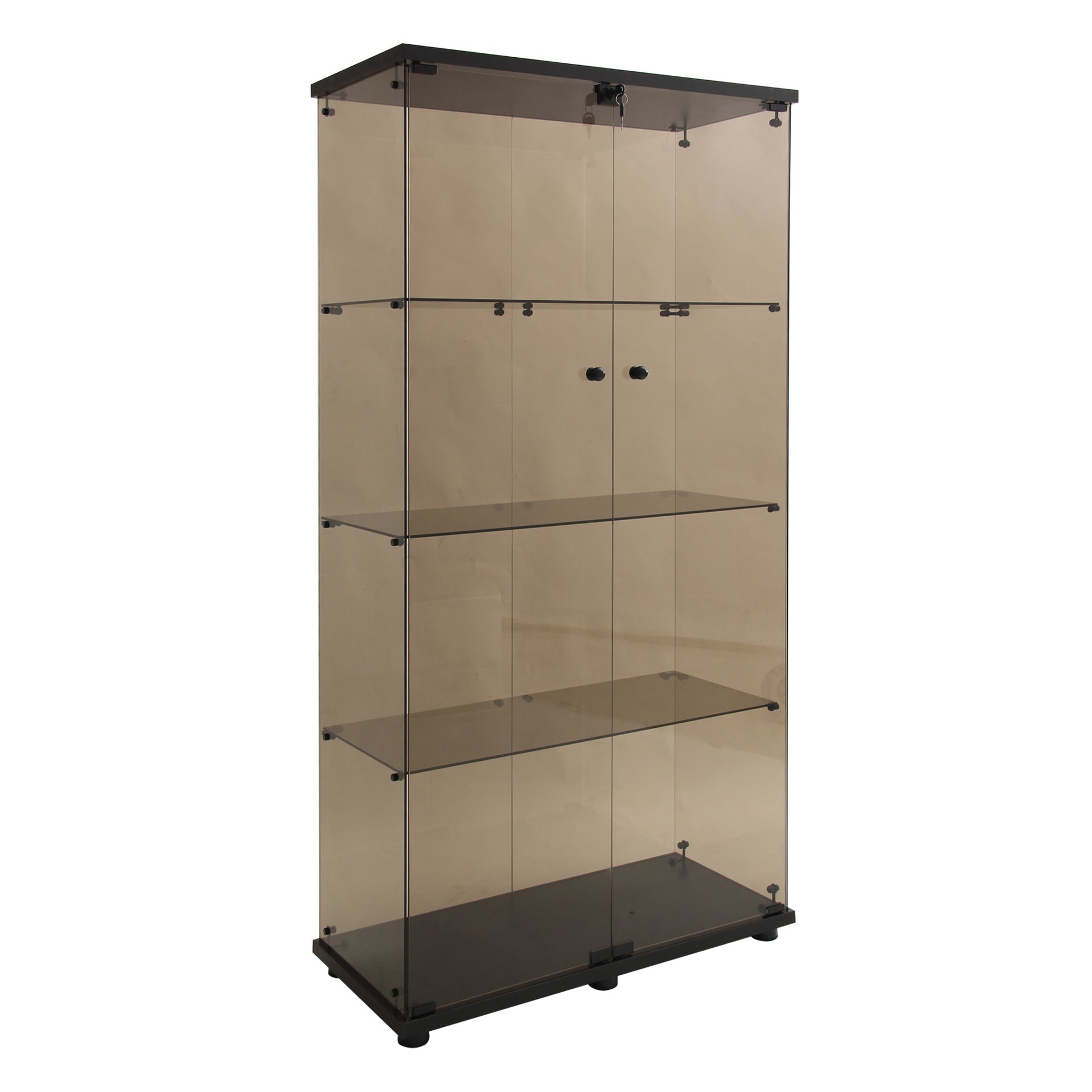4-Shelf Glass Display Cabinet - Black Brown, 64.56" Tall