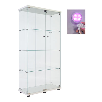 Tall White Glass Display Cabinet 4 Shelves