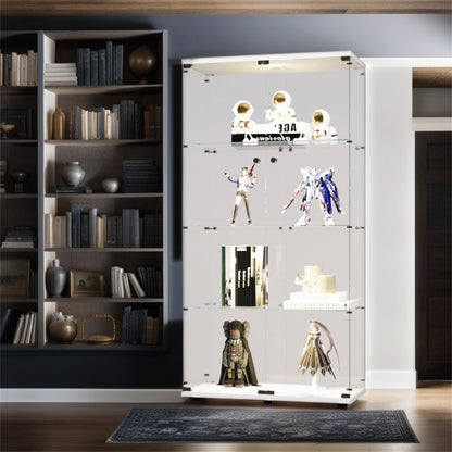 Tall White Glass Display Cabinet 4 Shelves