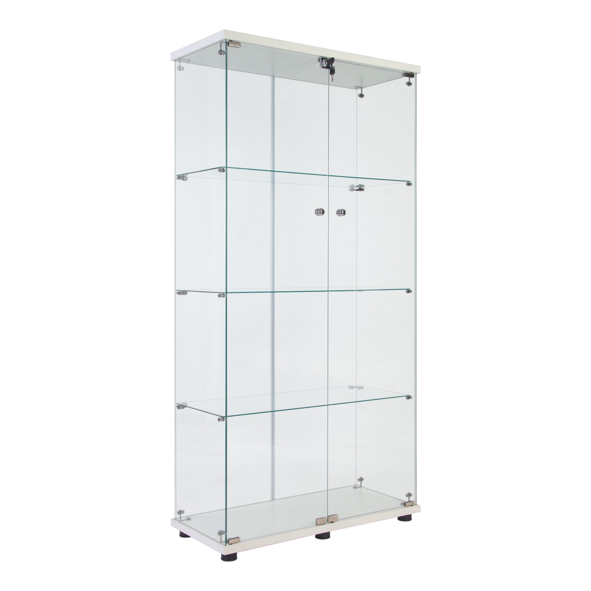 Tall White Glass Display Cabinet 4 Shelves