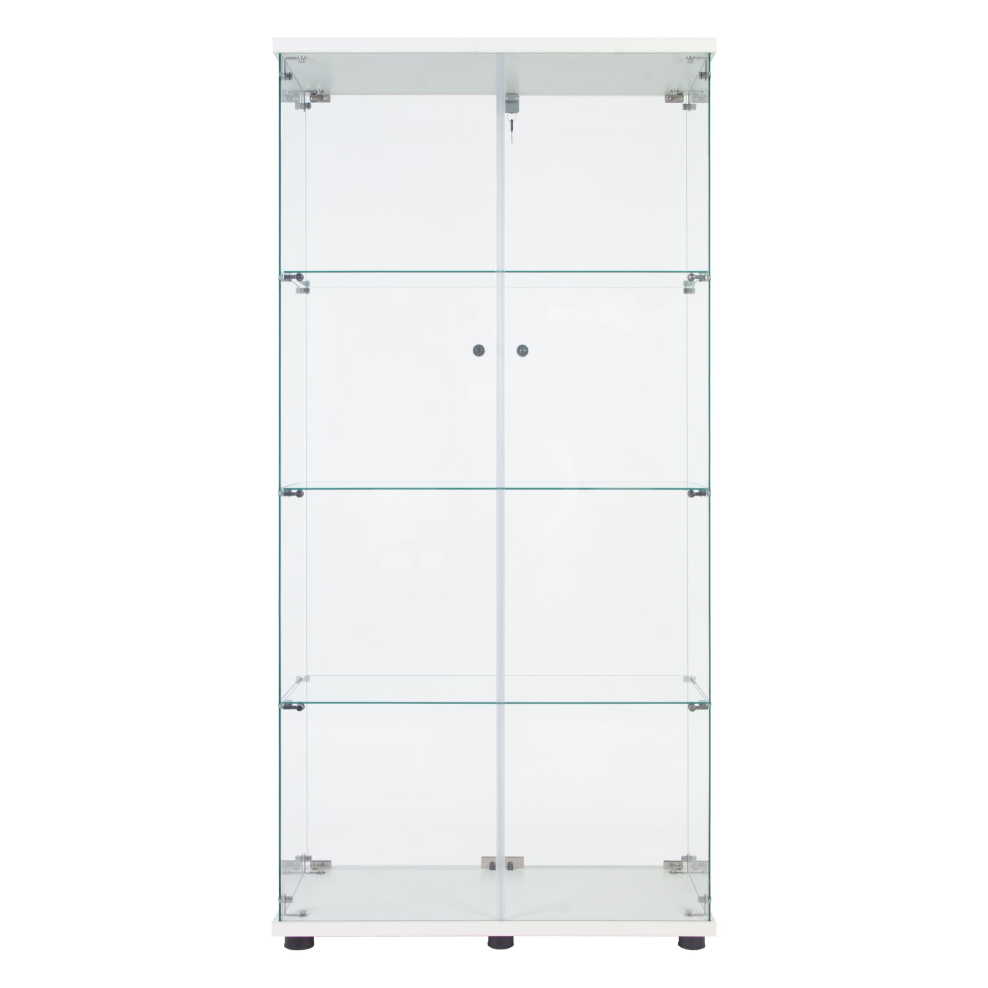 Tall White Glass Display Cabinet 4 Shelves