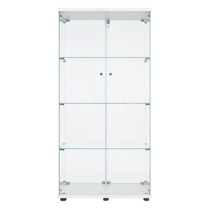 Tall White Glass Display Cabinet 4 Shelves