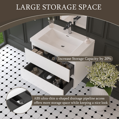 White Wood Bathroom Vanity - Wall Mounted Storage