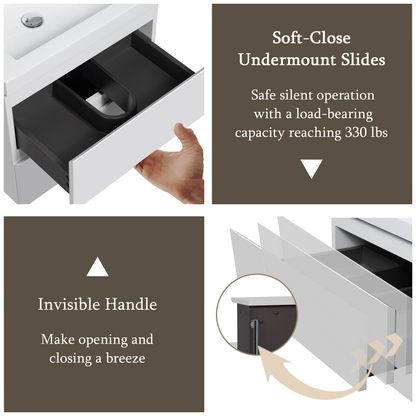 White Wood Bathroom Vanity - Wall Mounted Storage