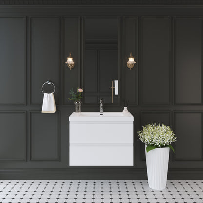 30" Floating Bathroom Vanity with Sink, Wall-Mounted Storage Cabinet with Solid Surface Top Basin and Soft Close Drawers Fully Assembled, Glossy White 24V11-30GW-W1920P385479