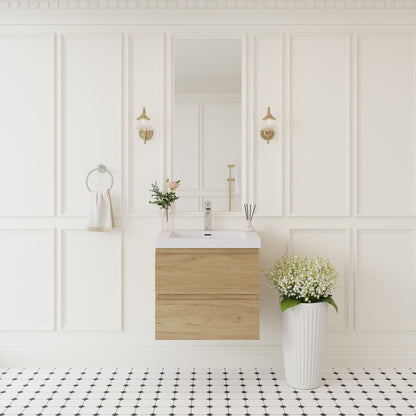 24" Floating Bathroom Vanity with Sink, Wall-Mounted Bathroom Storage Cabinet with Solid Surface Top Basin and Soft Close Drawers Fully Assembled, Natural Oak 24V11-24NO-W1920P385473
