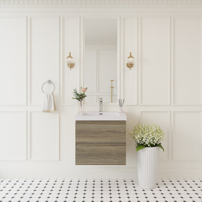 24" Floating Bathroom Vanity with Sink, Wall-Mounted Bathroom Storage Cabinet with Solid Surface Top Basin and Soft Close Drawers Fully Assembled, Ash Grey 24V11-24AG-W1920P385472