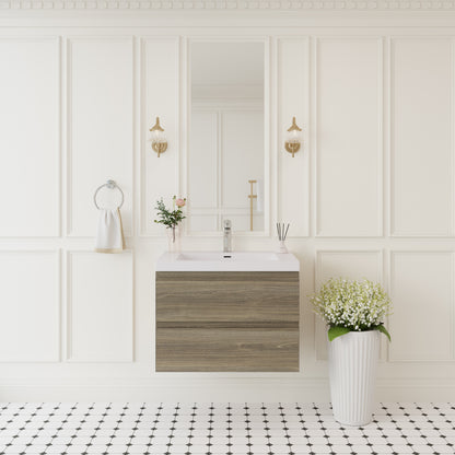 30" Floating Bathroom Vanity with Sink, Wall-Mounted Bathroom Storage Vanity Cabinet with Solid Surface Top Basin and Soft Close Drawers Fully Assembled, Ash Grey 24V11-30AG-W1920P385477