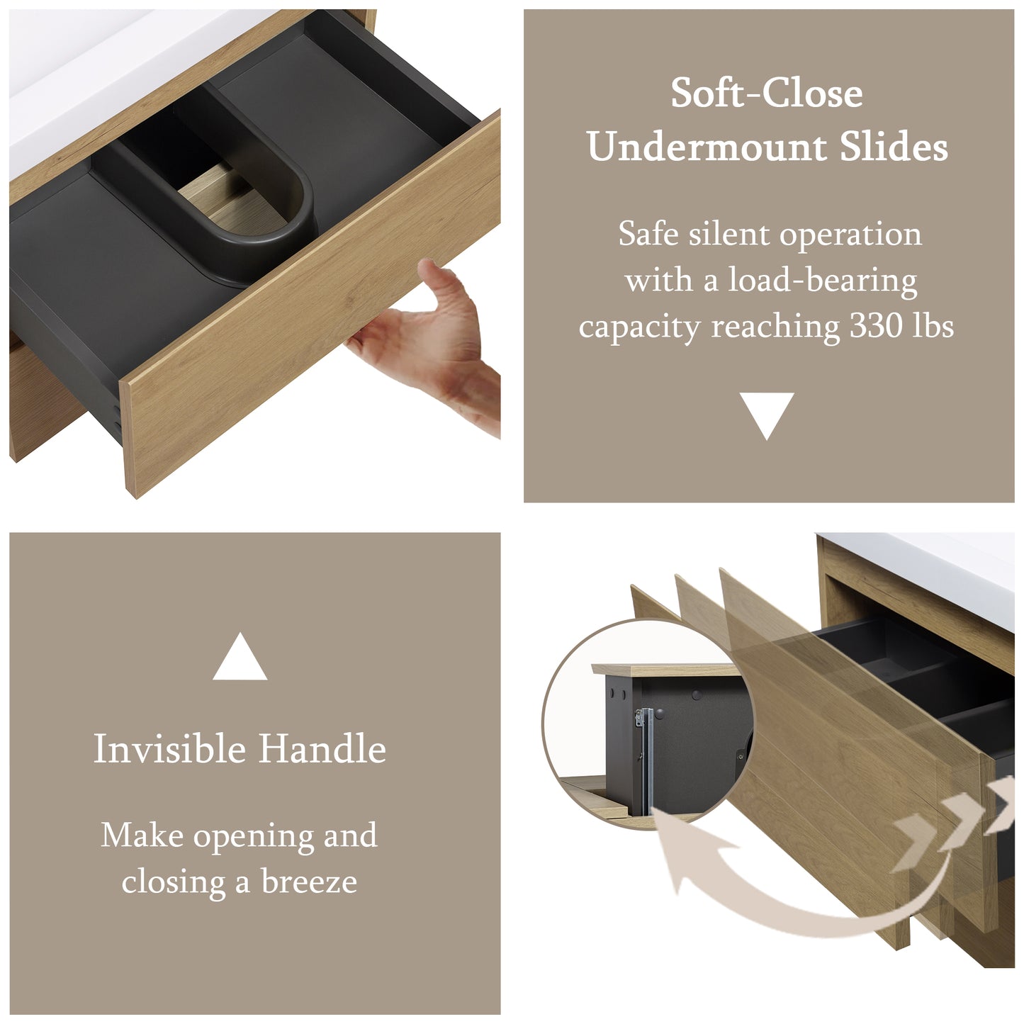Oak Bathroom Vanity with Sink - Wall Mounted Storage