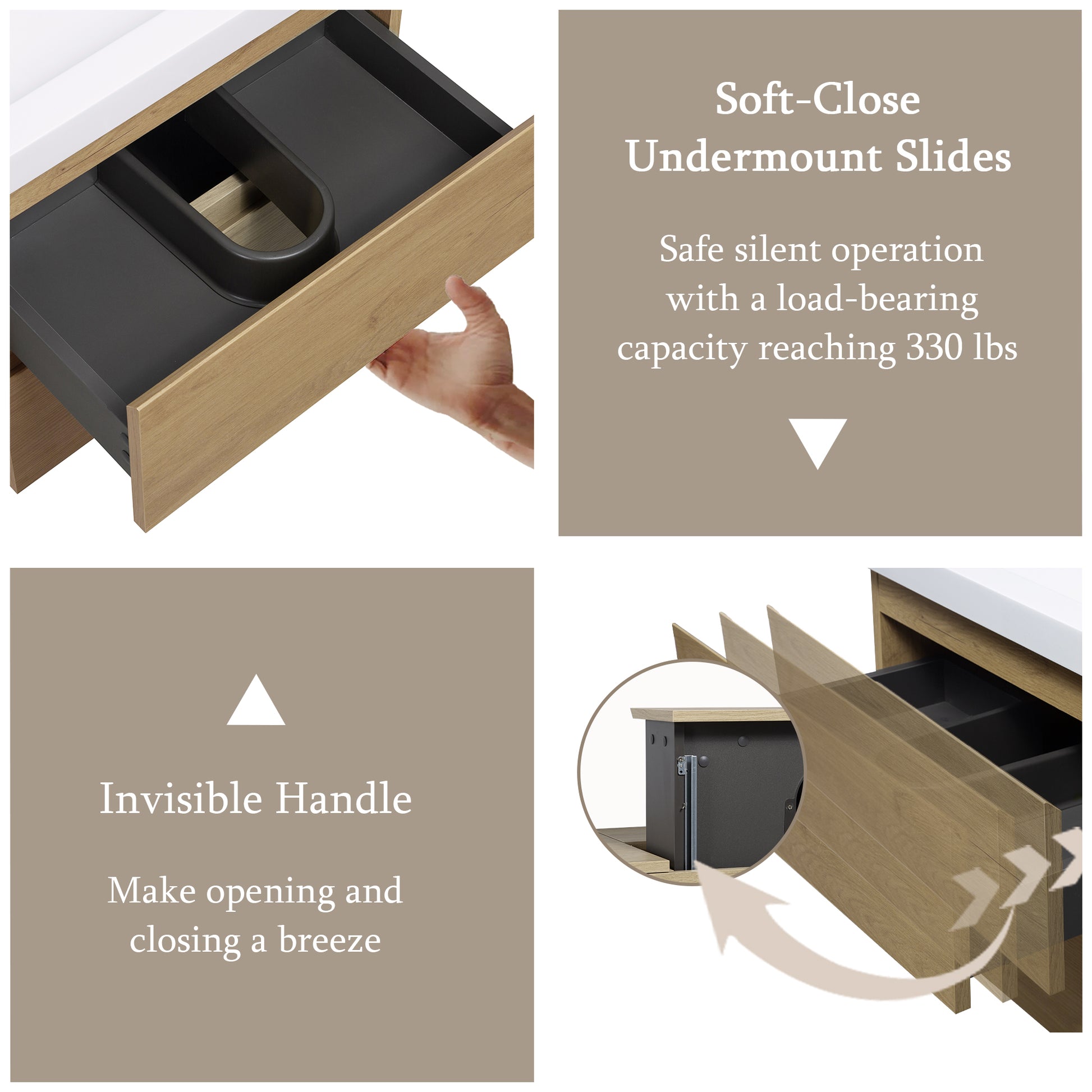 Oak Bathroom Vanity with Sink - Wall Mounted Storage
