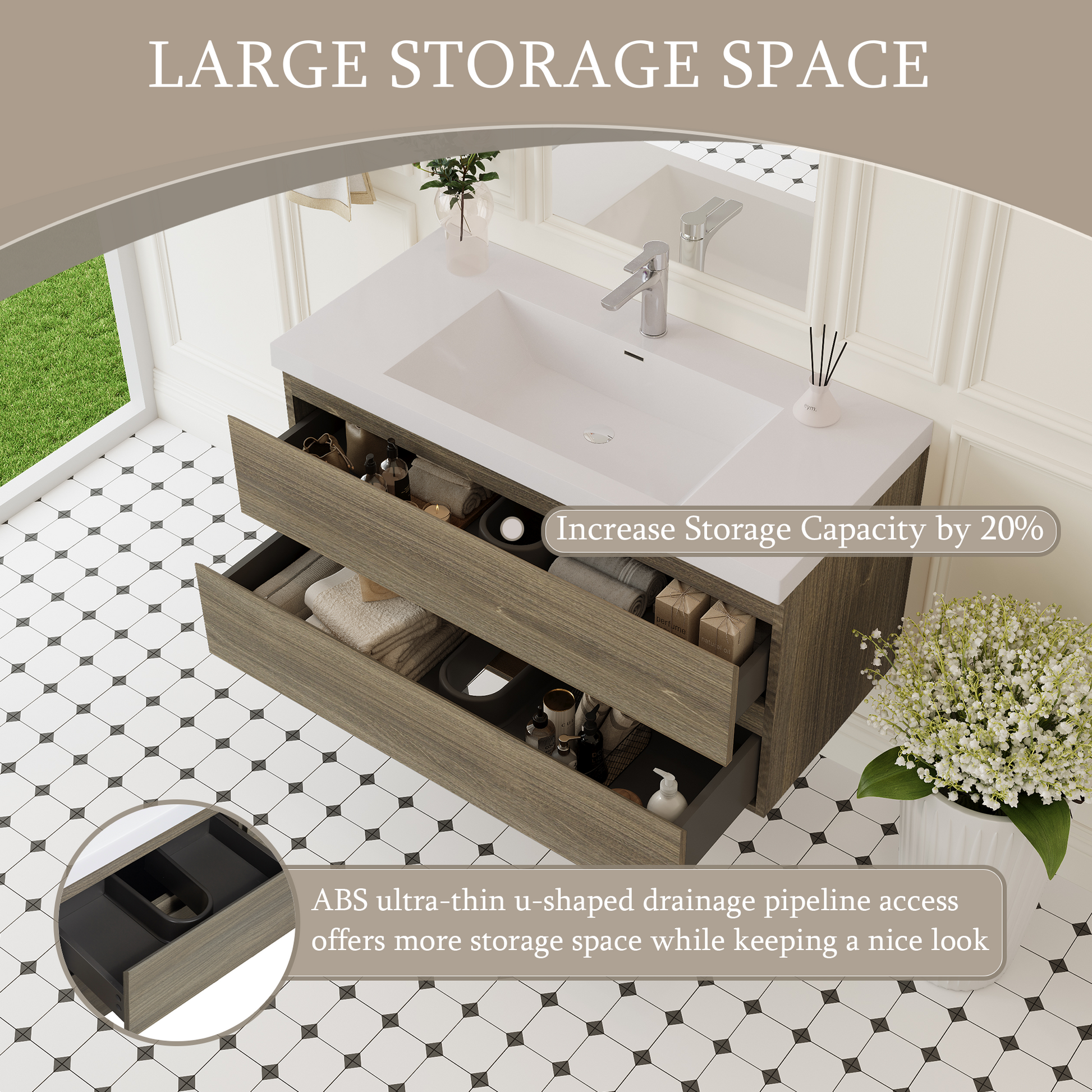 Grey Wood Wall-Mounted Bathroom Vanity for Modern Renovation