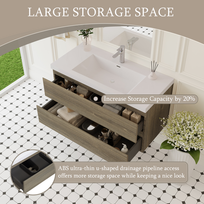 Grey Wood Wall-Mounted Bathroom Vanity for Modern Renovation