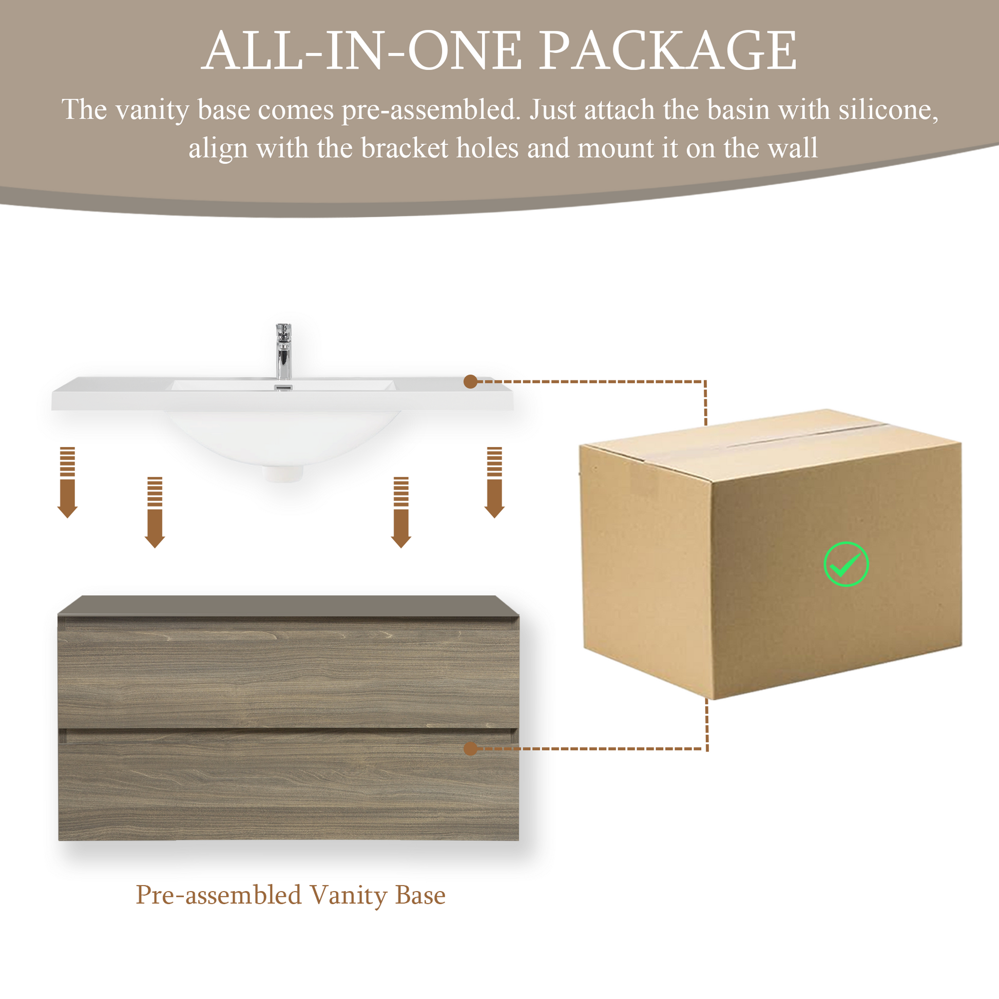 Grey Wood Wall-Mounted Bathroom Vanity for Modern Renovation