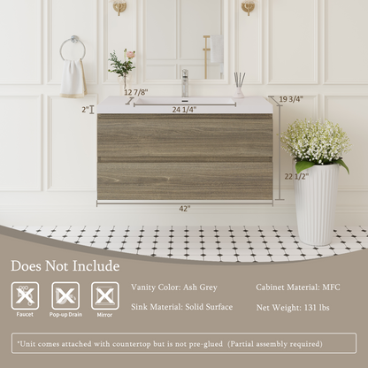 Grey Wood Wall-Mounted Bathroom Vanity for Modern Renovation