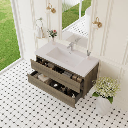 Grey Wood Wall-Mounted Bathroom Vanity for Modern Renovation