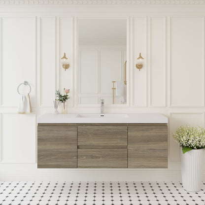 60" Floating Bathroom Vanity with Sink, Wall-Mounted Storage Cabinet with Solid Surface Top Basin and Soft Close Drawers Fully Assembled, Ash Grey 24V11-60SAG-W1920P385499