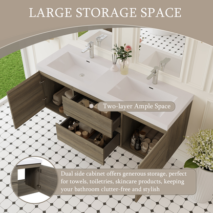 Grey Wood Bathroom Vanity with Sink - Wall Mounted Storage