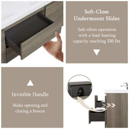 Grey Wood Bathroom Vanity with Sink - Wall Mounted Storage