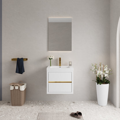 24" Wall-Mounted Bathroom Vanity with Sink, Floating Bathroom Storage Cabinet with Stone Resin Countertop and Soft Close Drawers Fully Assembled, Glossy White 24V15-24GW-W1920P385566