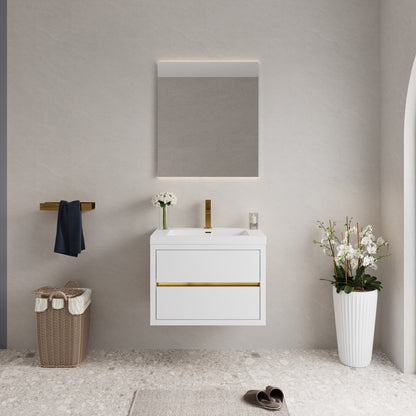 30" Wall-Mounted Bathroom Vanity with Sink, Floating Bathroom Storage Cabinet with Stone Resin Countertop and Soft Close Drawers Fully Assembled, Glossy White 24V15-30GW-W1920P385570