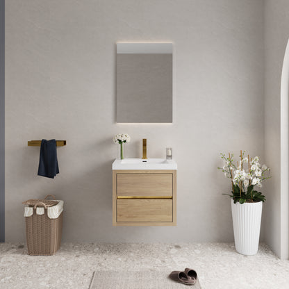 24" Wall-Mounted Bathroom Vanity with Sink, Floating Bathroom Storage Cabinet with Stone Resin Countertop and Soft Close Drawers Fully Assembled, Natural Oak 24V15-24NO-W1920P385565