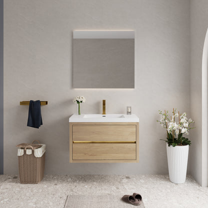 36" Wall-Mounted Bathroom Vanity with Sink, Floating Bathroom Storage Cabinet with Stone Resin Countertop and Soft Close Drawers Fully Assembled, Natural Oak 24V15-36NO-W1920P385573