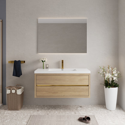 48" Wall-Mounted Bathroom Vanity with Sink, Floating Bathroom Storage Cabinet with Stone Resin Countertop and Soft Close Drawers Fully Assembled, Natural Oak 24V15-48NO-W1920P385578