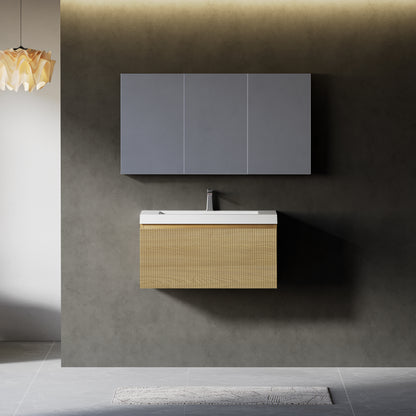 30'' Floating Bathroom Vanity with Sink, Wall-Mounted Striped Storage Cabinet with Soft-Close Drawer and Glossy White Solid Surface Basin, Fully Assembled, Natural Oak 24V16-30NOW-W1920P385437