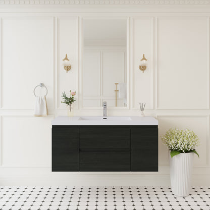 48" Floating Bathroom Vanity with Sink, Wall-Mounted Storage Cabinet with Solid Surface Top Basin and Soft Close Drawers Fully Assembled, Espresso Wood 24V11-48EW-W1920P414536