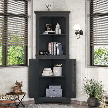 Tall Corner Cabinet with Doors for living room, bathroom,Dining Room or Kitchen,Black