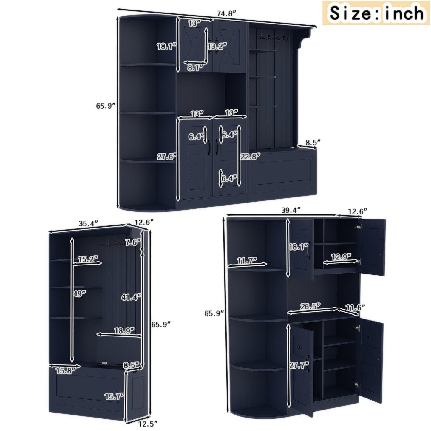 Multifunctional Hall Cabinet - Antique Blue Storage & Hooks