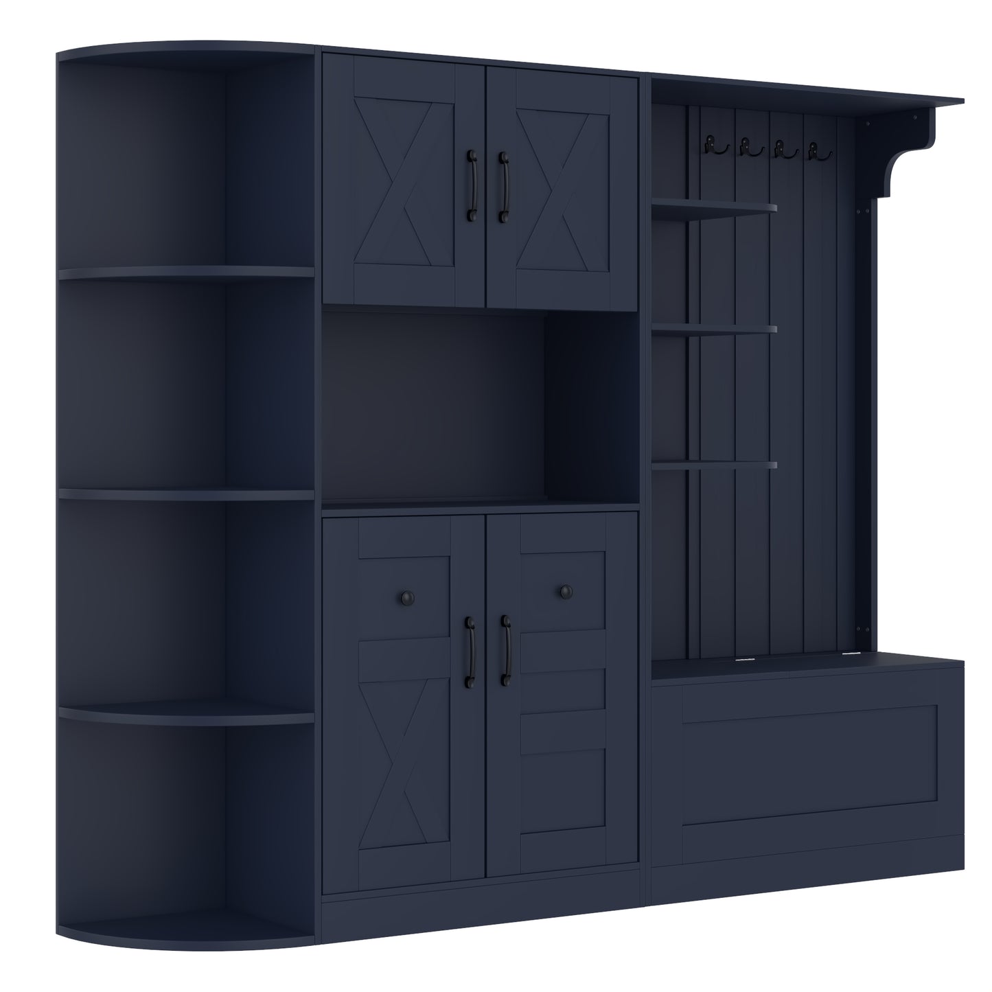 Multifunctional Hall Cabinet - Antique Blue Storage & Hooks
